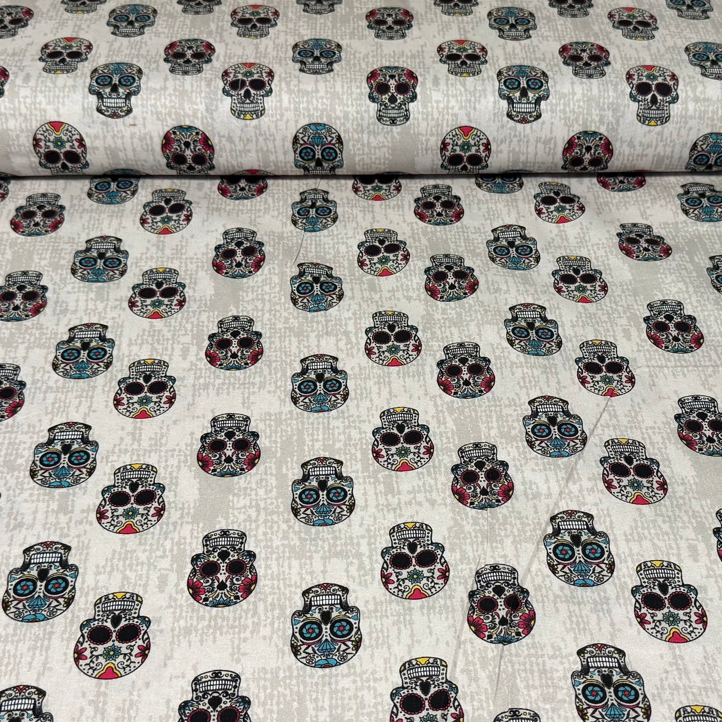 Colorful Sugar Skull Print Fabric – 100% Cotton | 45” Wide