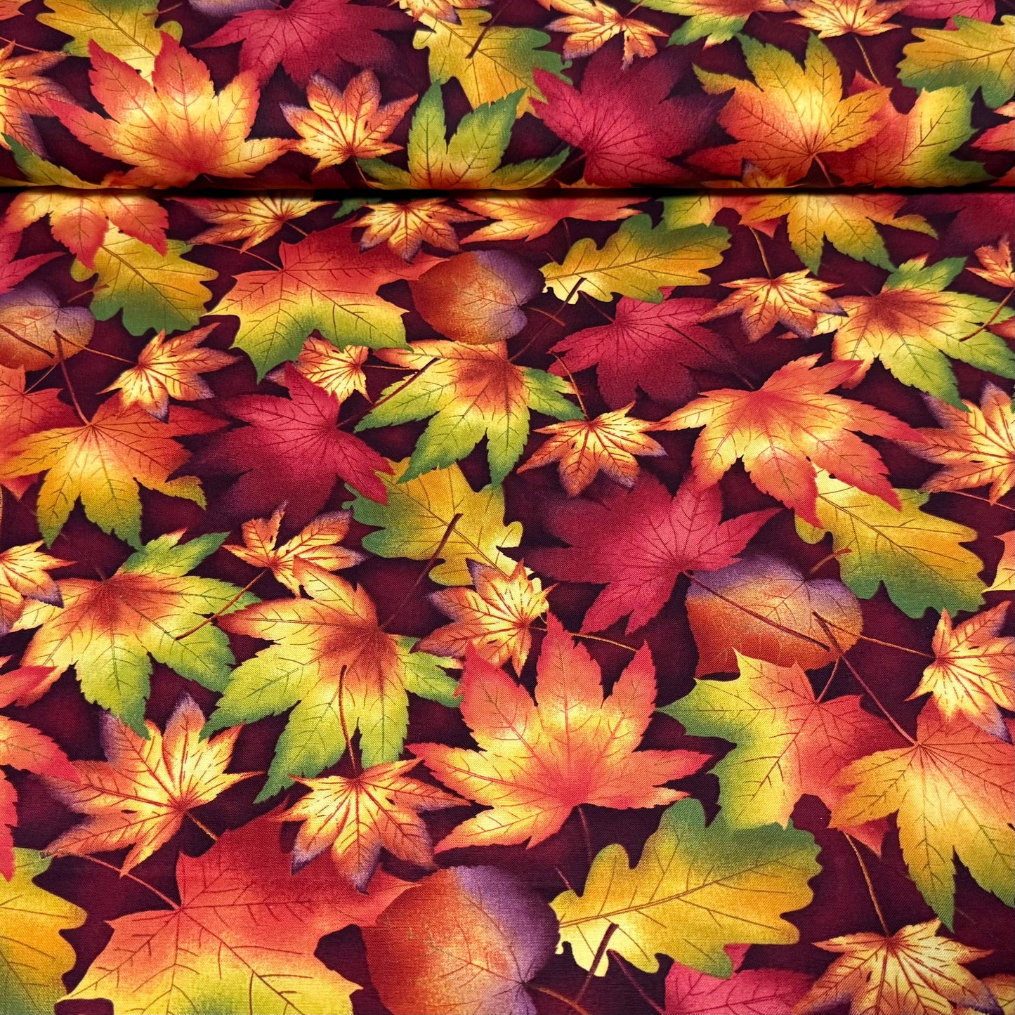 Autumn Maple Leaves Print Fabric – Multi Color | 100% Cotton | 45” Wide