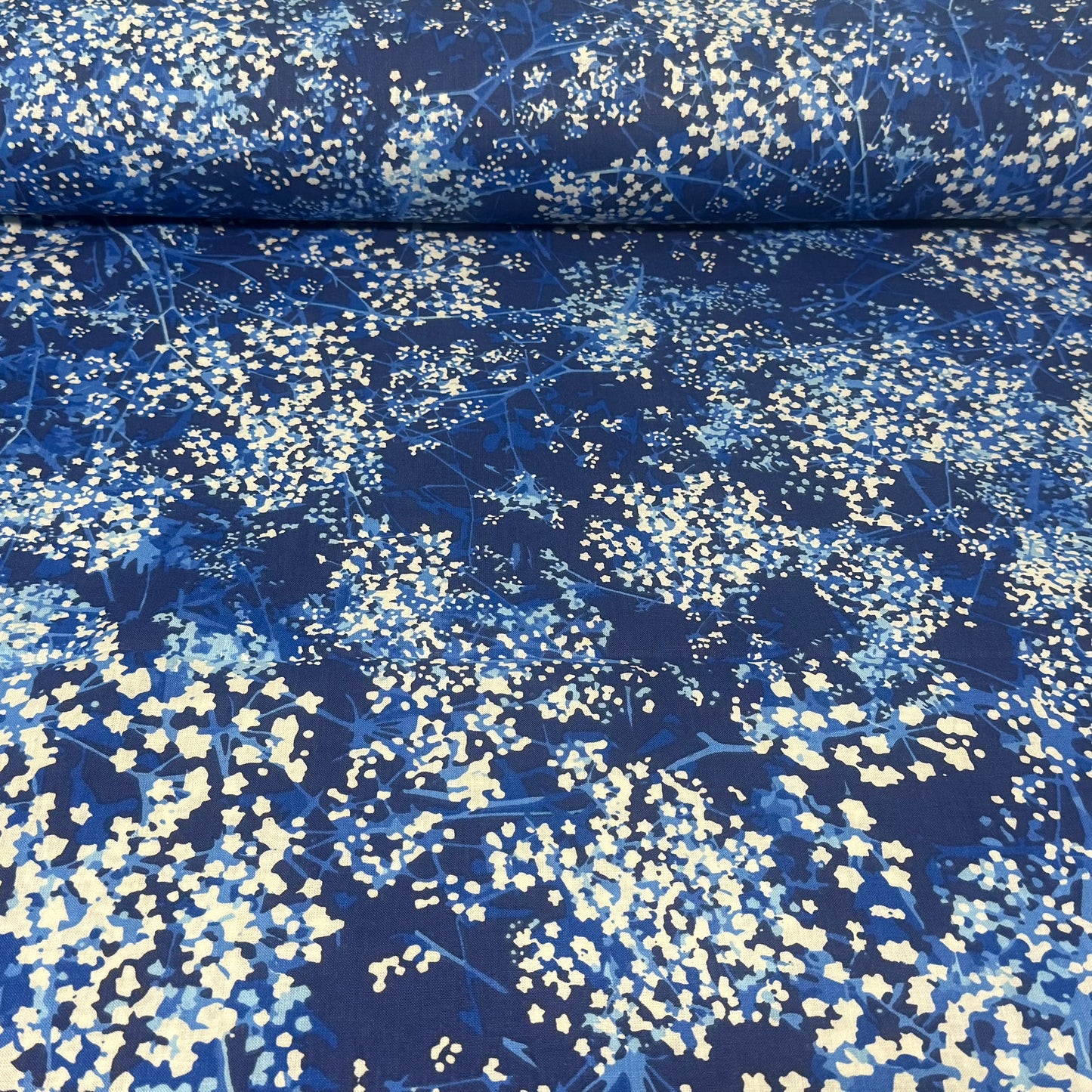 Midnight Blossom Abstract Floral Wide Back Fabric – Deep Blue | 108” Wide | 100% Cotton