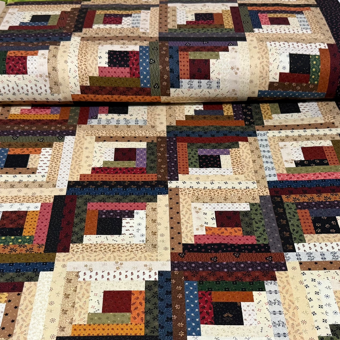 Rustic Log Cabin Patchwork Print Fabric – 100% Cotton | 45” Wide