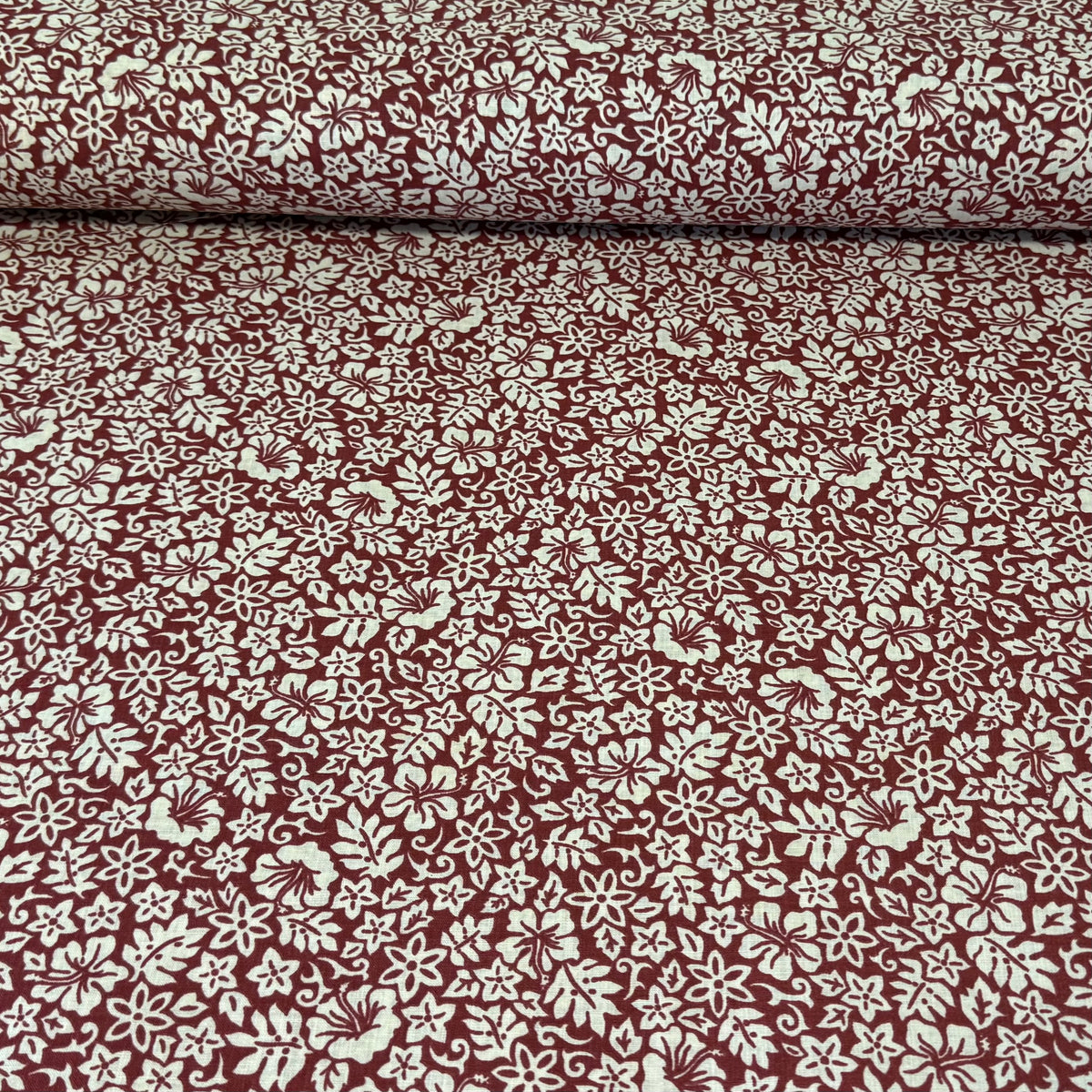 Burgundy Tropical Floral | 100% Cotton Fabric | 45” Wide