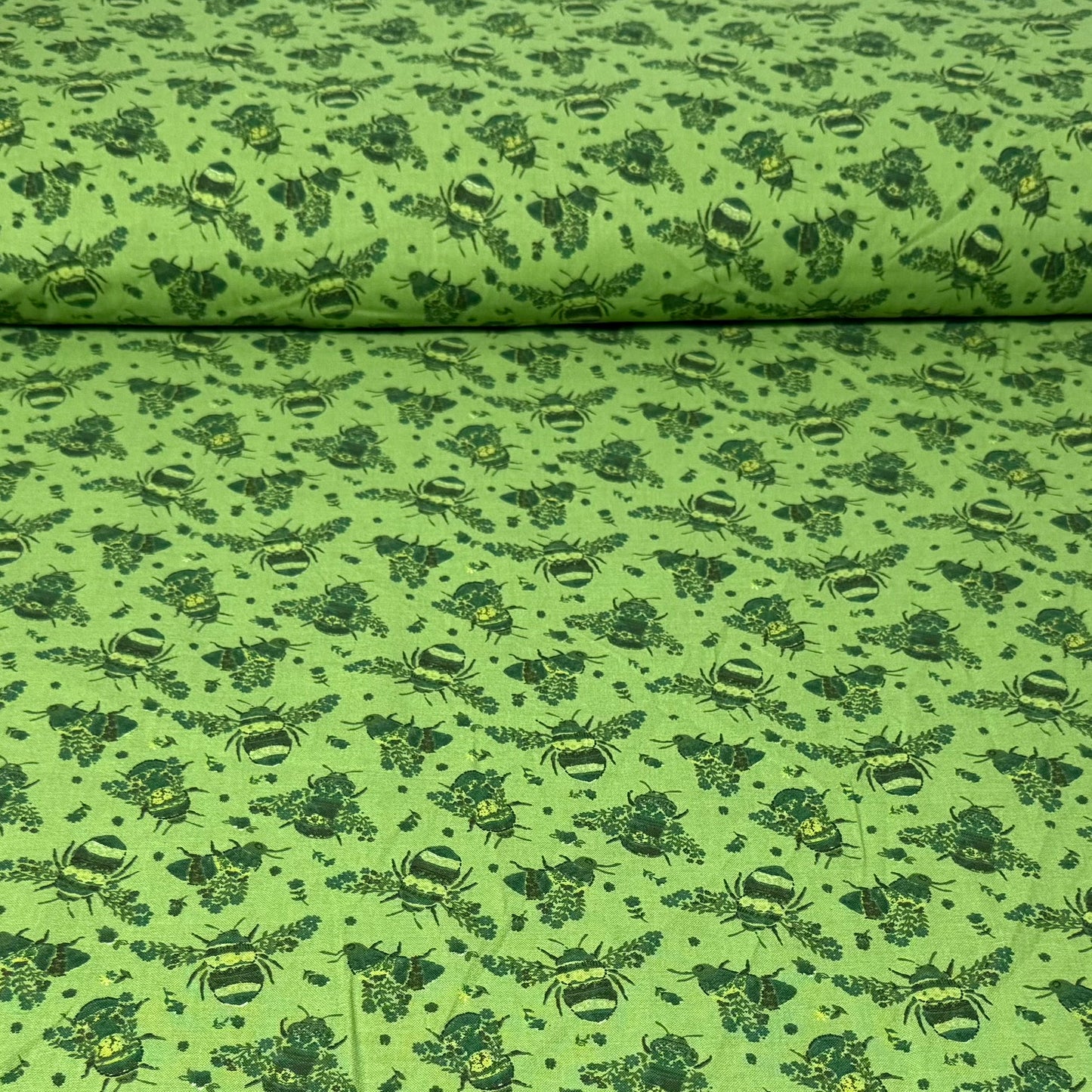 Honey Bee Garden Print Fabric – Green | 100% Cotton | 45” Wide