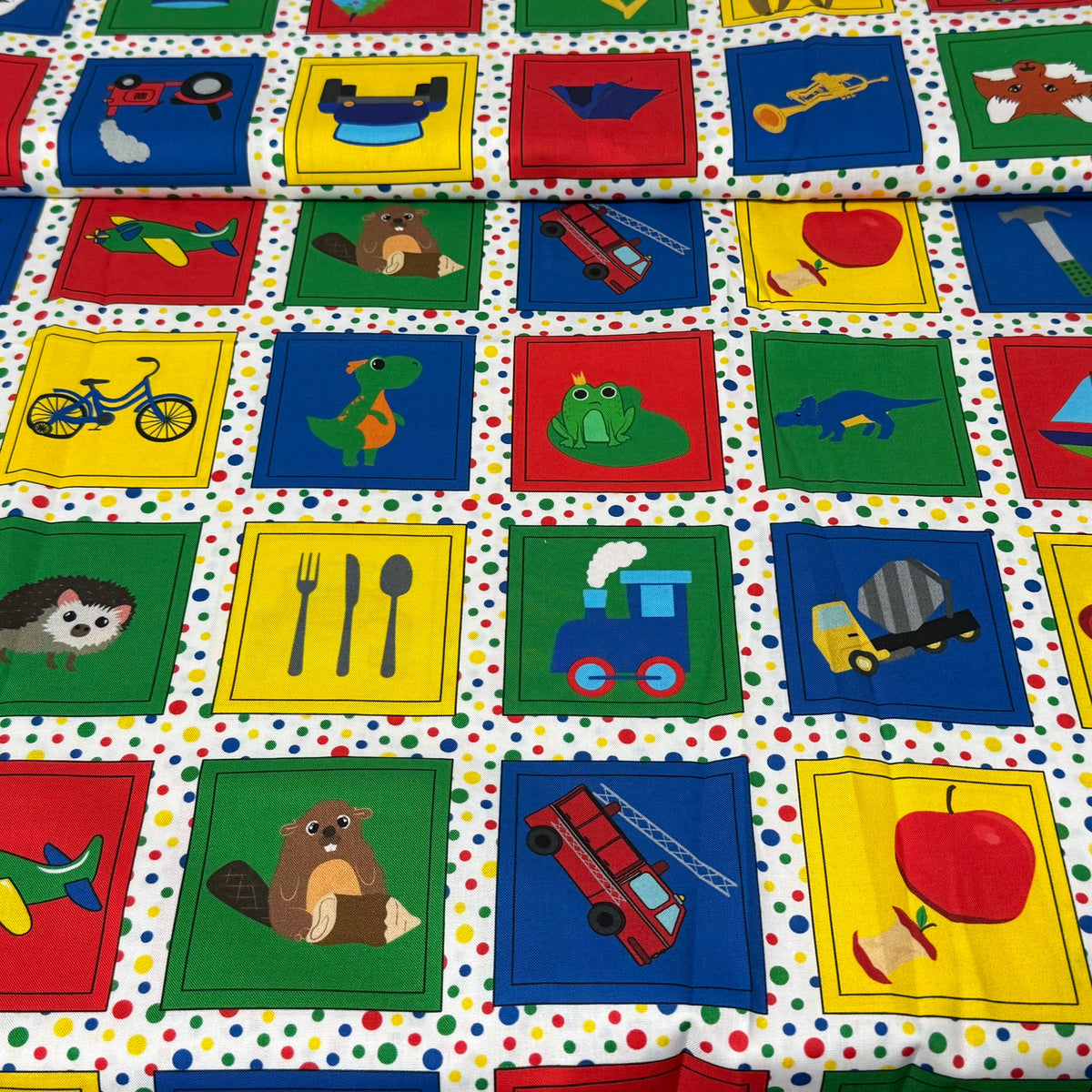 Colourful Kids Picture Blocks | 100% Cotton Fabric | 45” Wide