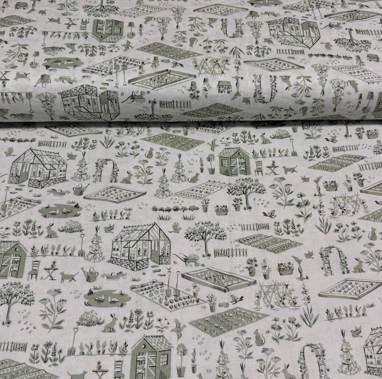 Sage Cottage Garden Print Fabric - 100% Cotton | 45” Wide
