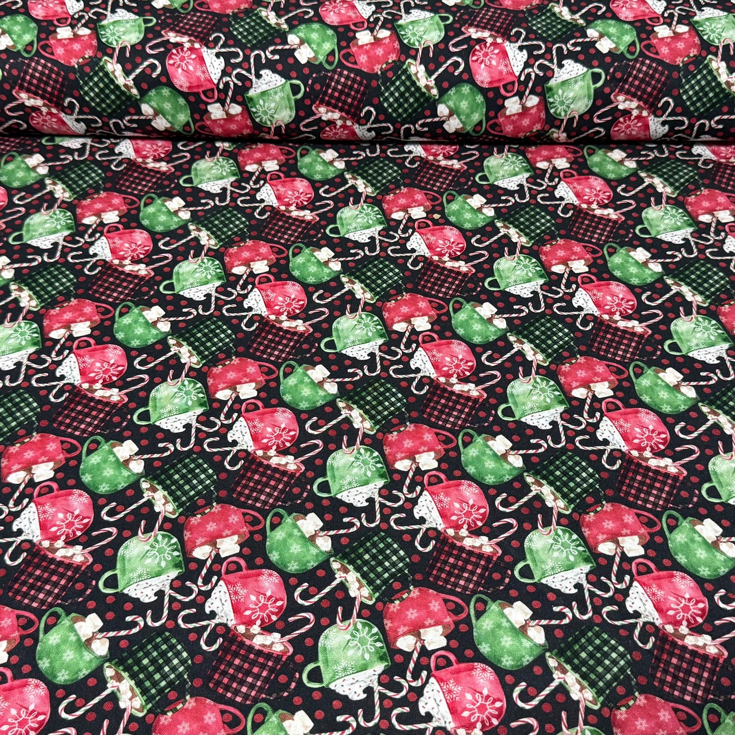 Holiday Cocoa Mugs Print Fabric – 100% Cotton | 45” Wide