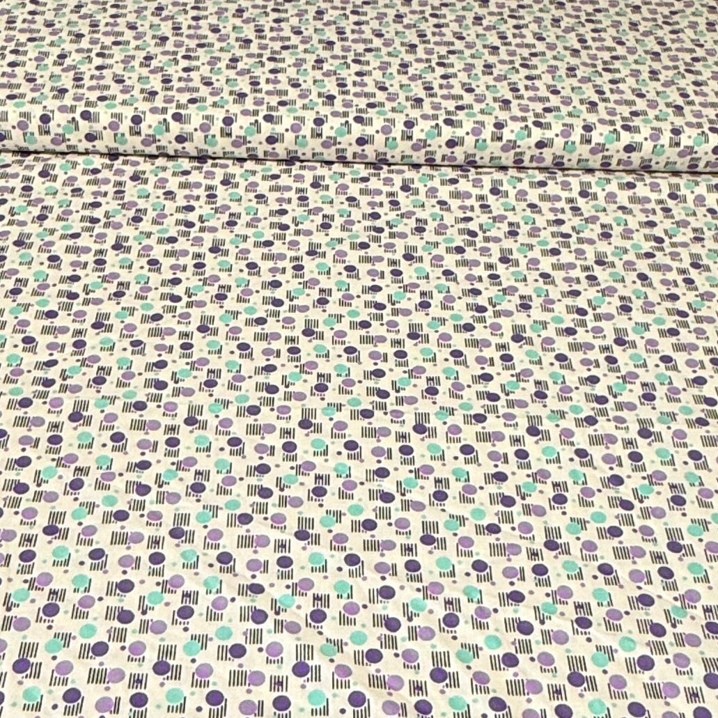 Modern Purple & Teal Dot Dash Print Fabric – 100% Cotton | 45” Wide