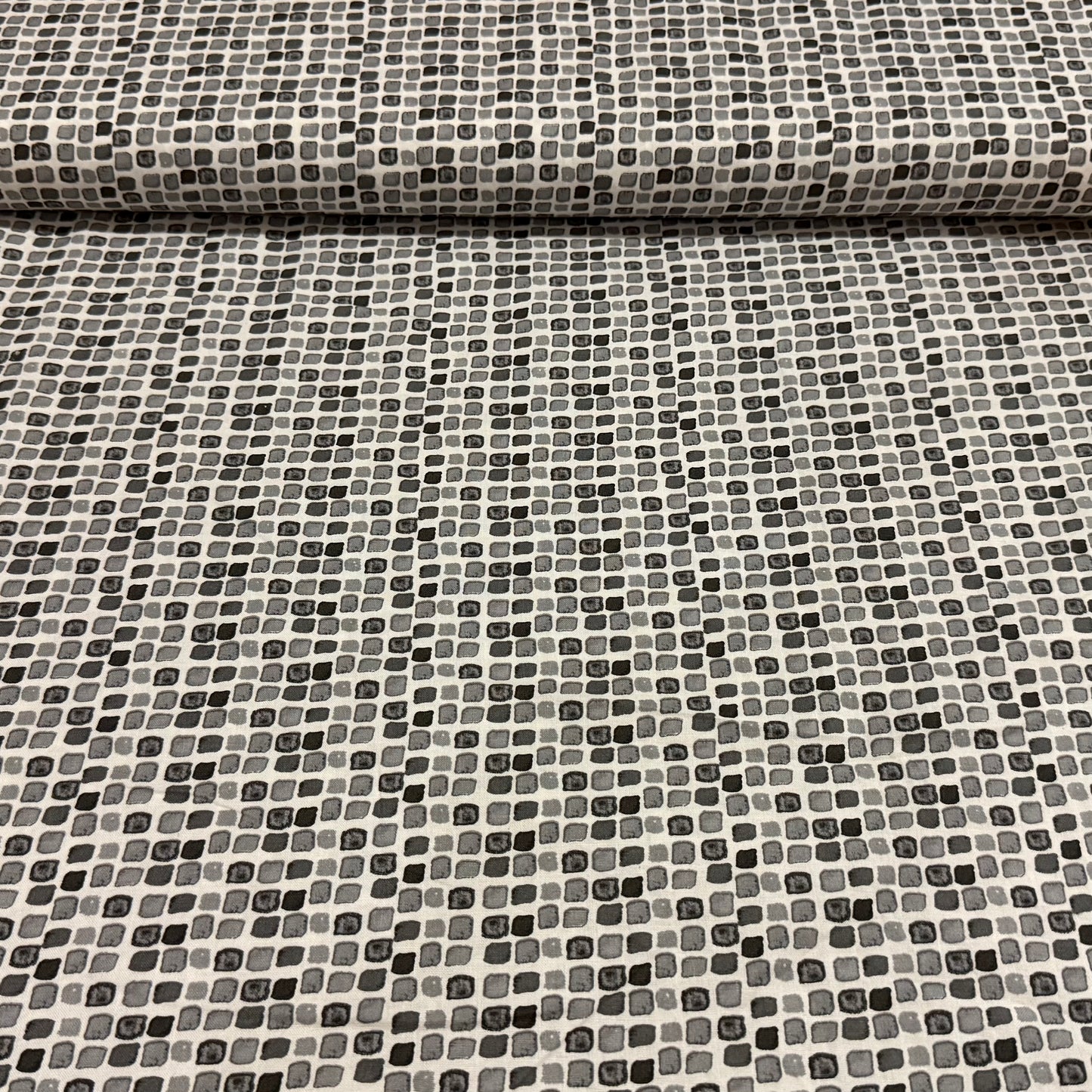 Charcoal Pebble Mosaic Print Fabric – Grey & Black | 100% Cotton | 45” Wide