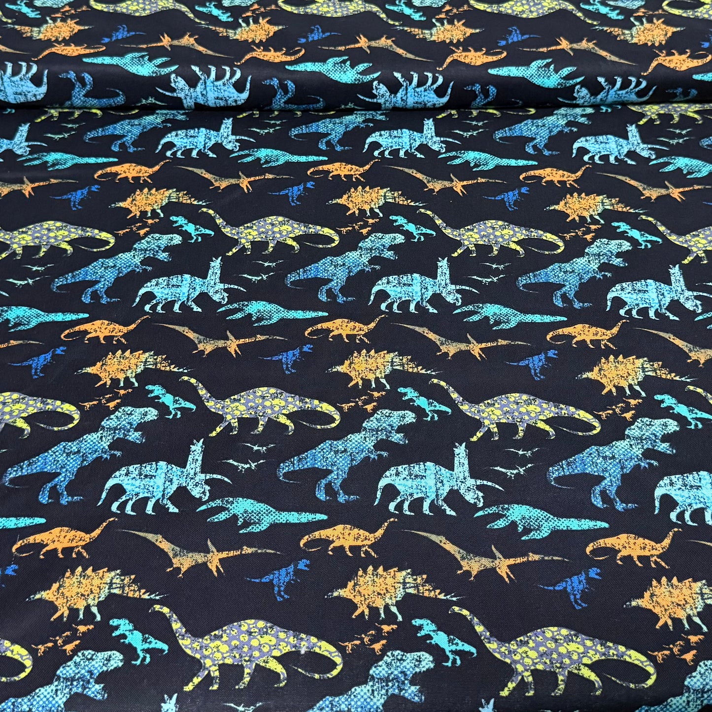 Jurassic Adventure Dinosaur Cotton Fabric – Black Multi | Kids Print