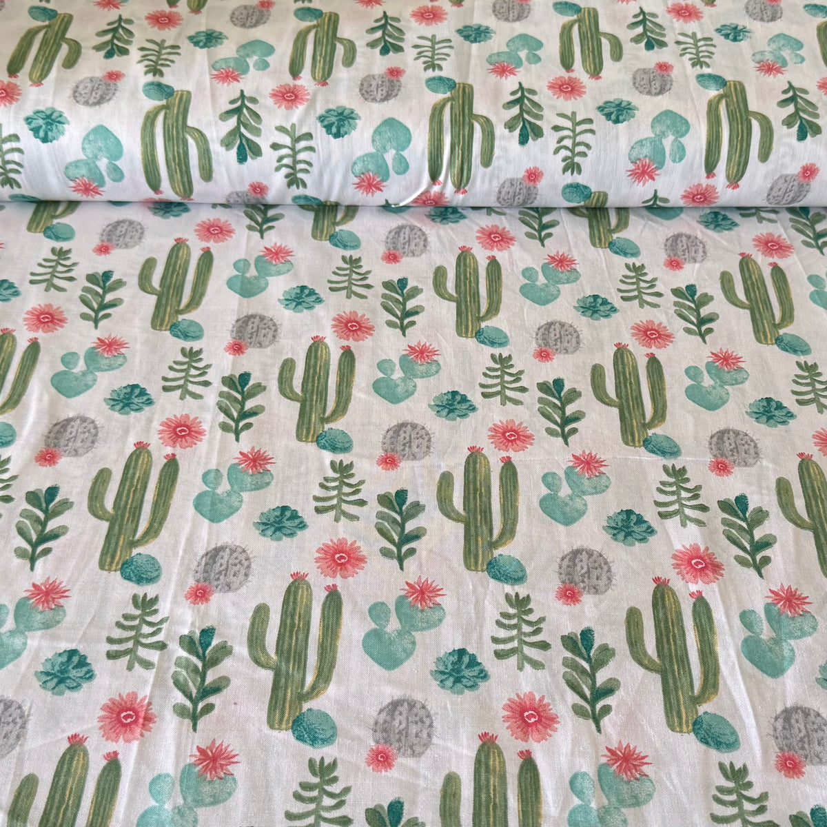 Desert Cactus & Succulents on Ivory | 100% Cotton Fabric | 45” Wide