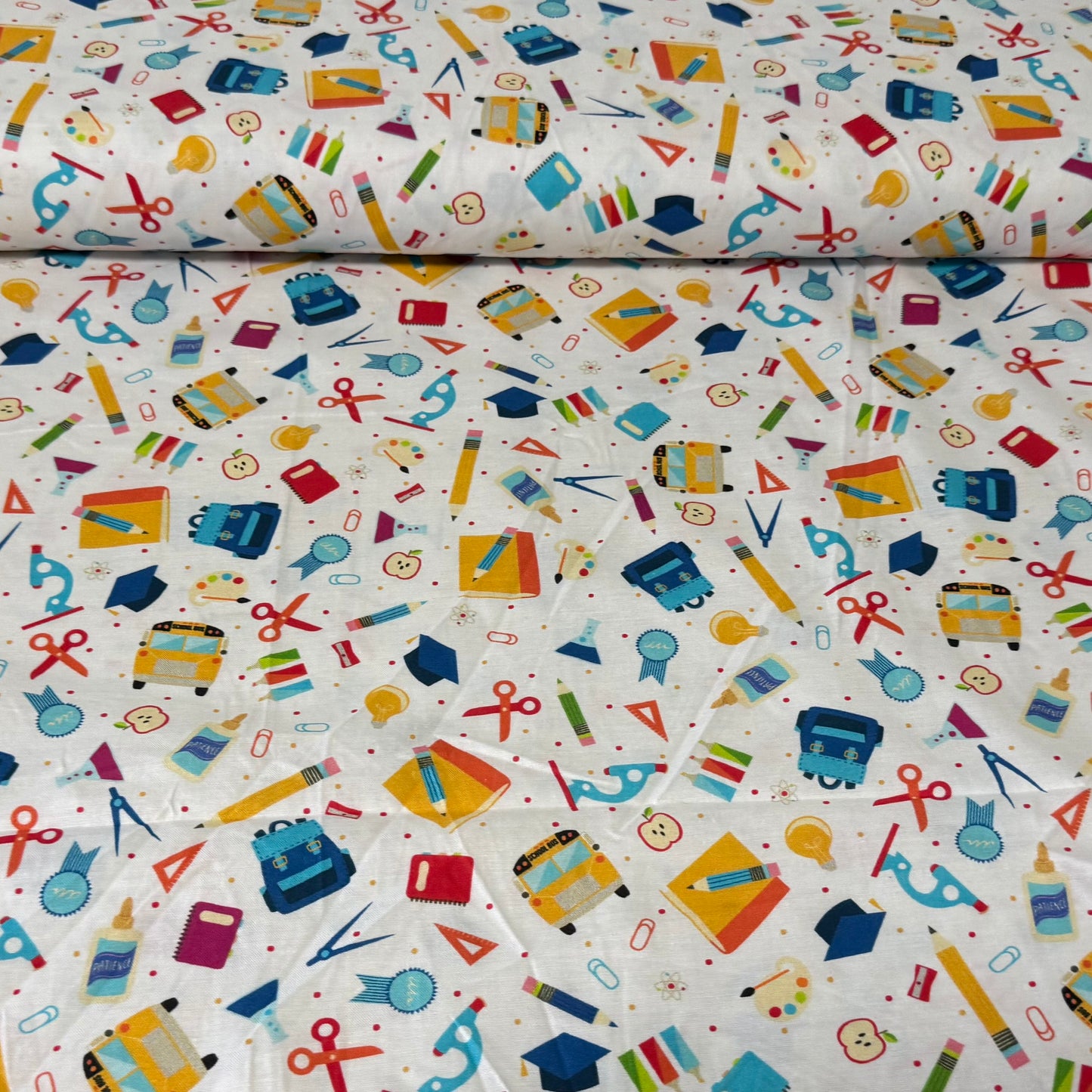 Back to School Toss Print Fabric – 100% Cotton | 45” Wide