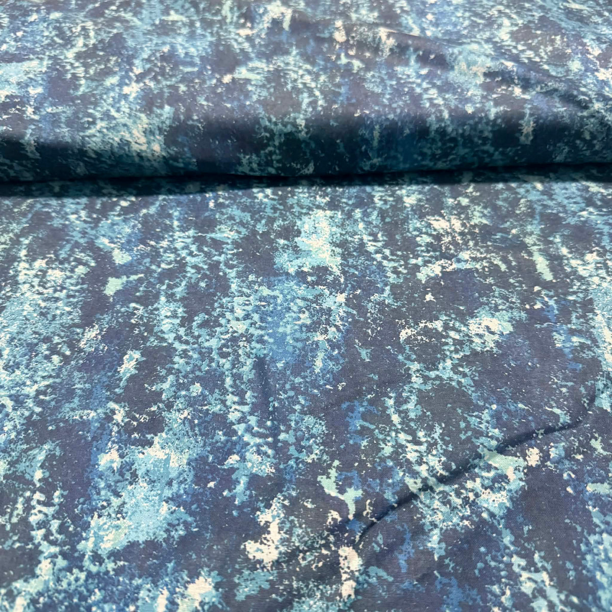 Distressed Ocean Texture Fabric – Navy & Teal | 100% Cotton | 45” Wide