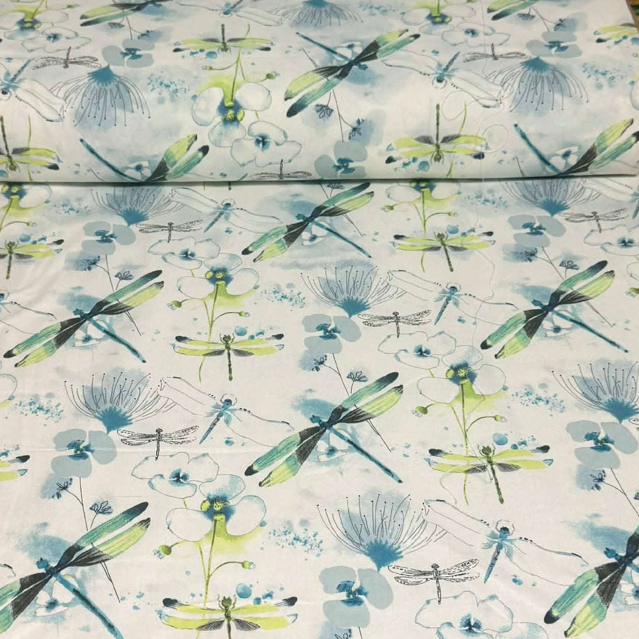 Dragonfly & Wildflower Print Fabric – 100% Cotton | 45” Wide