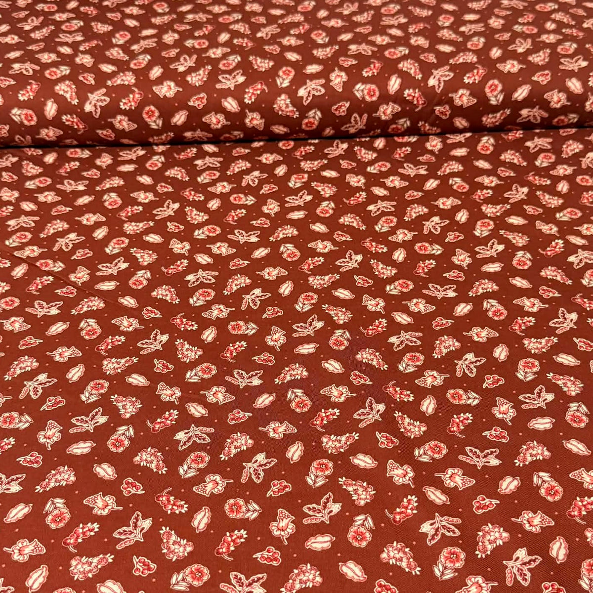 Rust Mini Floral Toss Fabric – 100% Cotton | 45” Wide