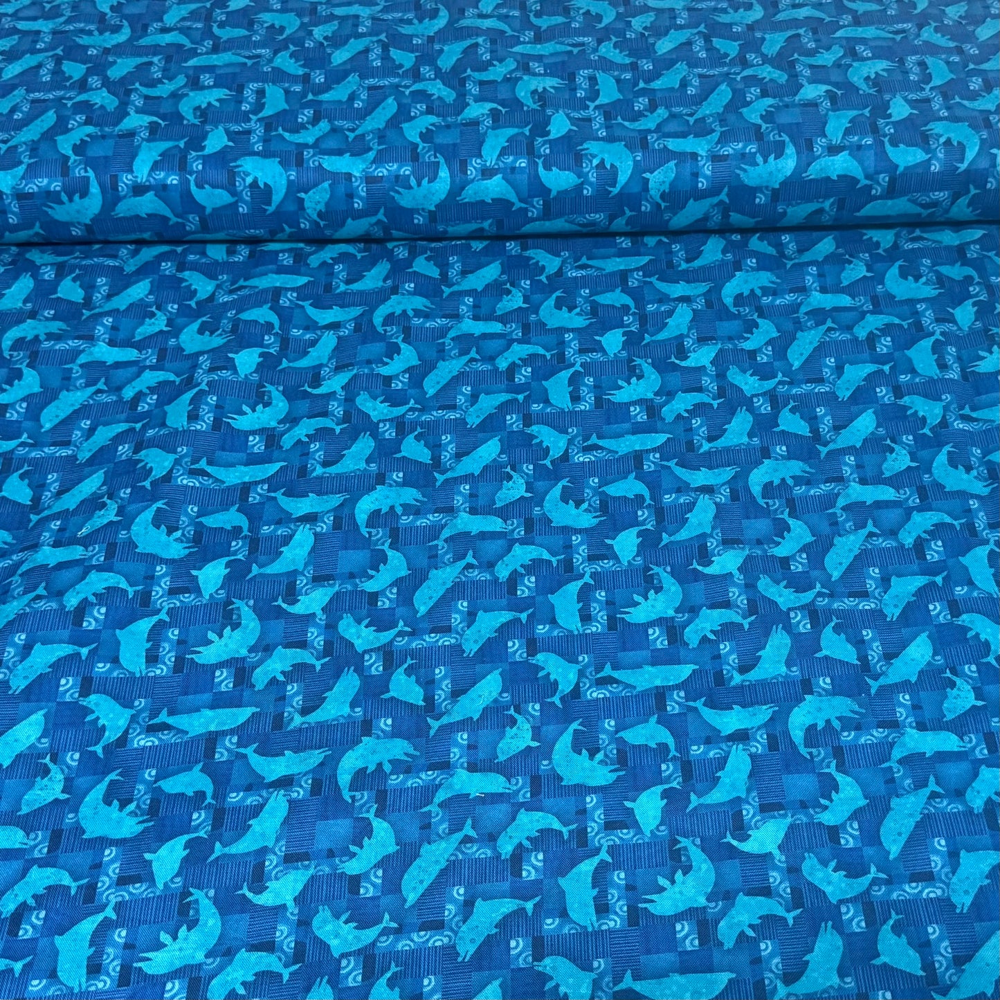 Modern Ocean Fish Cotton Fabric – Blue Tone | Abstract Marine Print