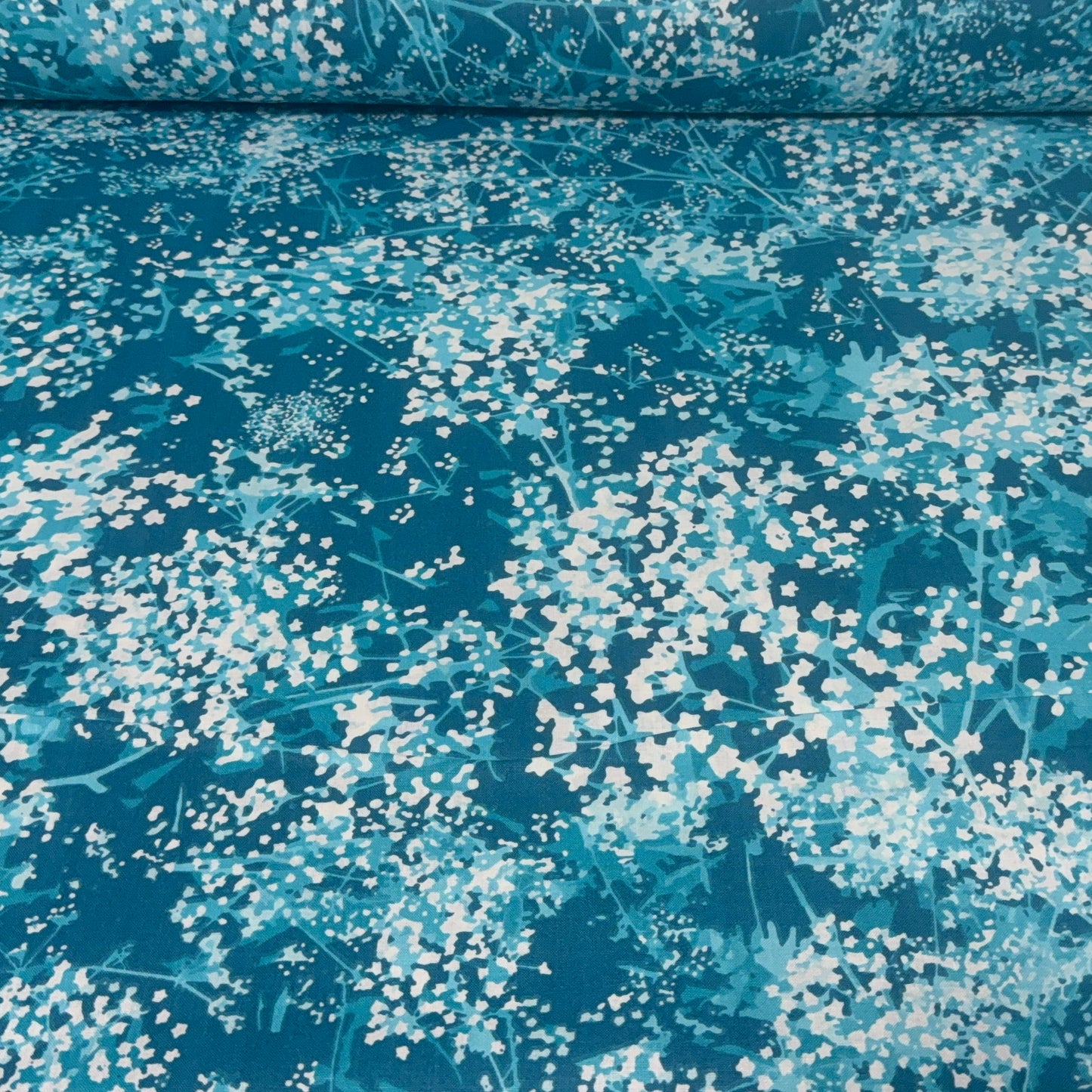 Midnight Blossom Abstract Floral Wide Back Fabric – Teal | 108” Wide | 100% Cotton