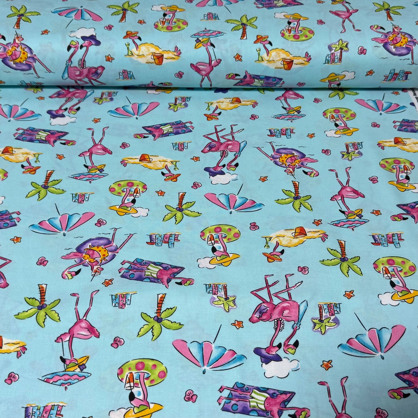 Tropical Flamingo Beach Print Fabric – 100% Cotton | 45” Wide
