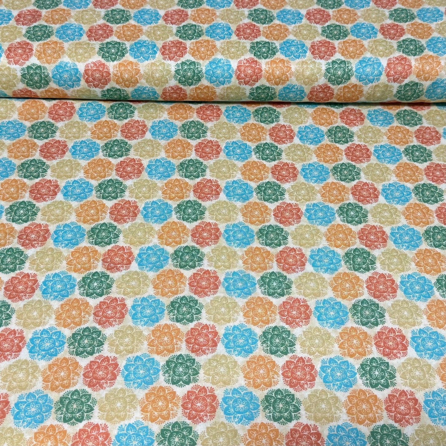 Pastel Garden Medallions Print Fabric - 100% Cotton | 45” Wide