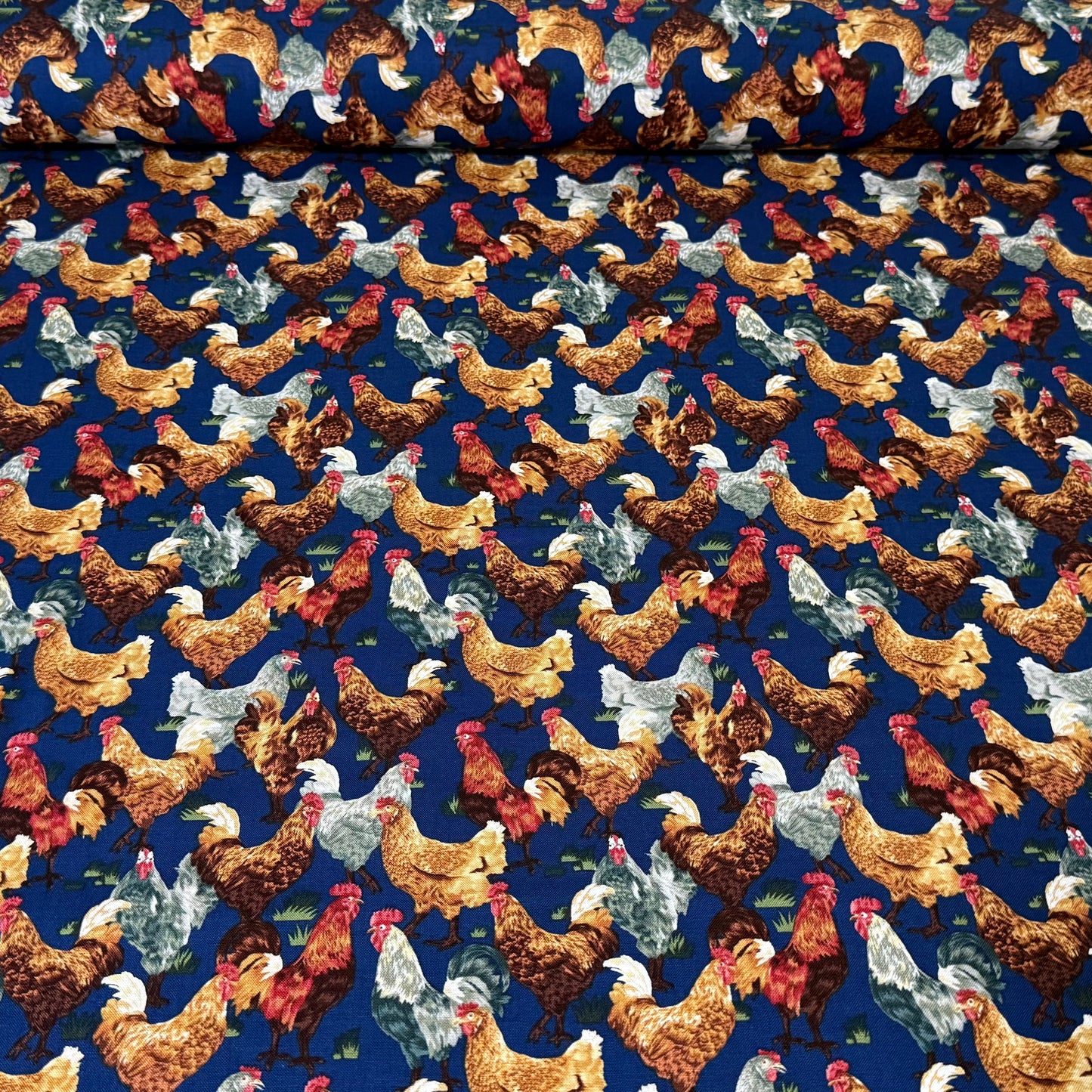 Rooster Toss Print Fabric - 100% Cotton | 45” Wide