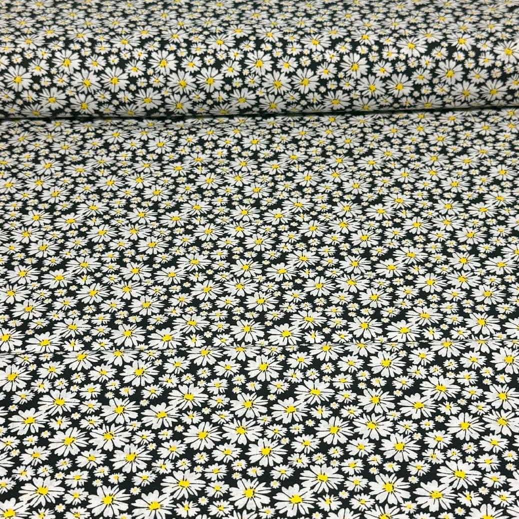 Black & White Daisy Floral Print Fabric – 100% Cotton | 45” Wide