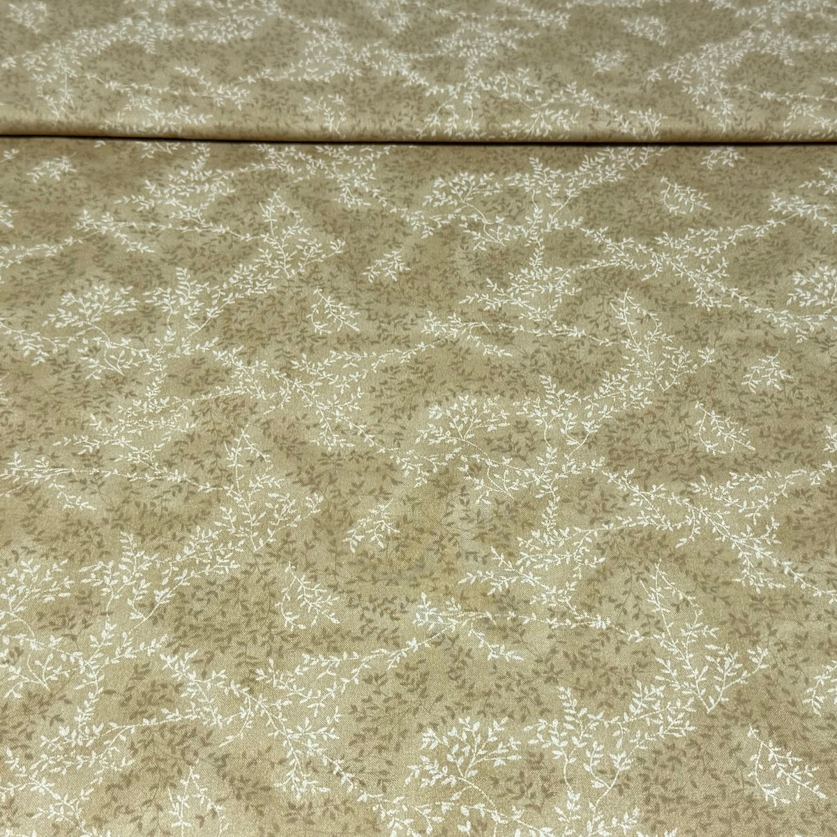 Ivory Botanical Sprigs on Taupe | 100% Cotton Fabric | 45” Wide