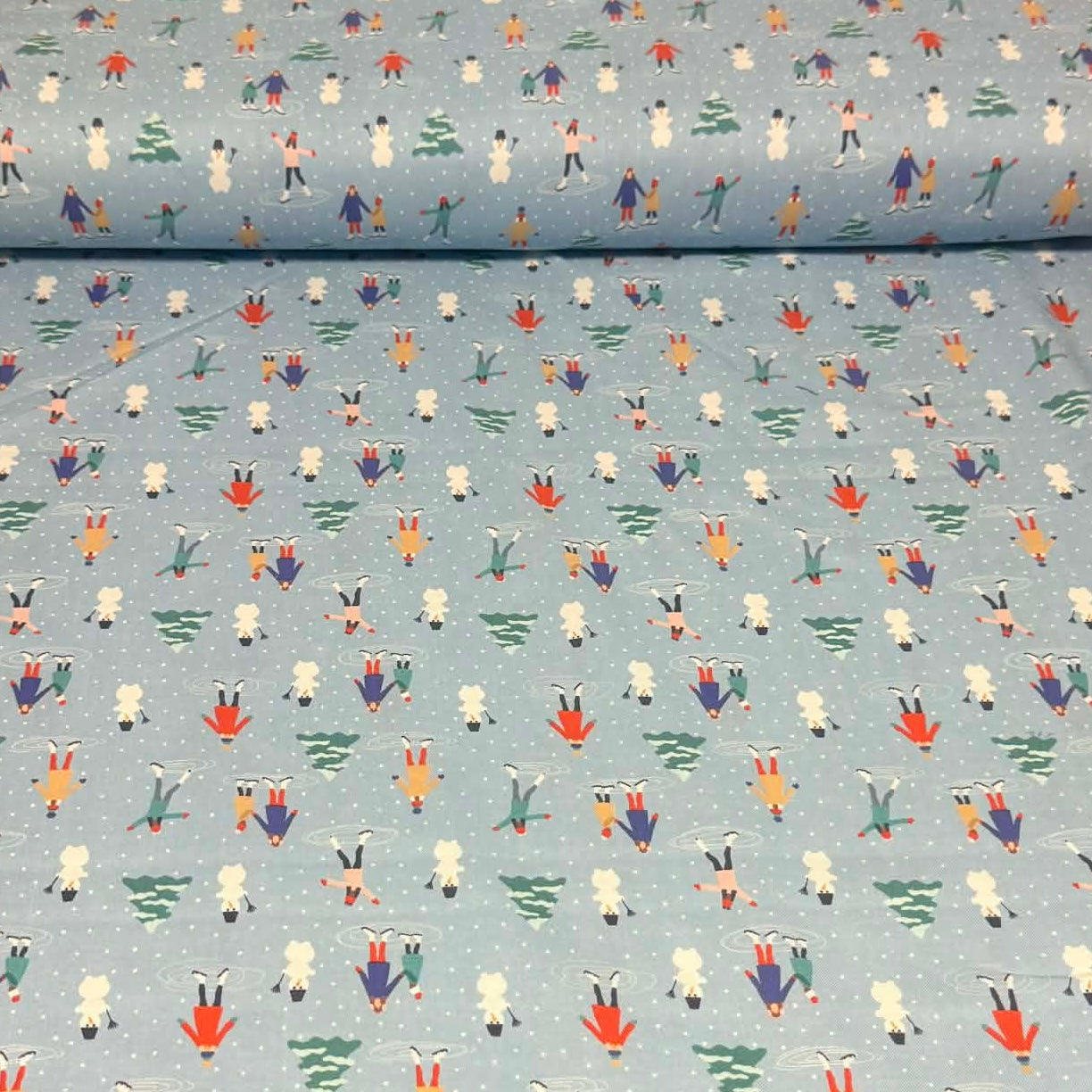 Winter Ice Skating Scene Print Fabric – 100% Cotton | 45” Wide