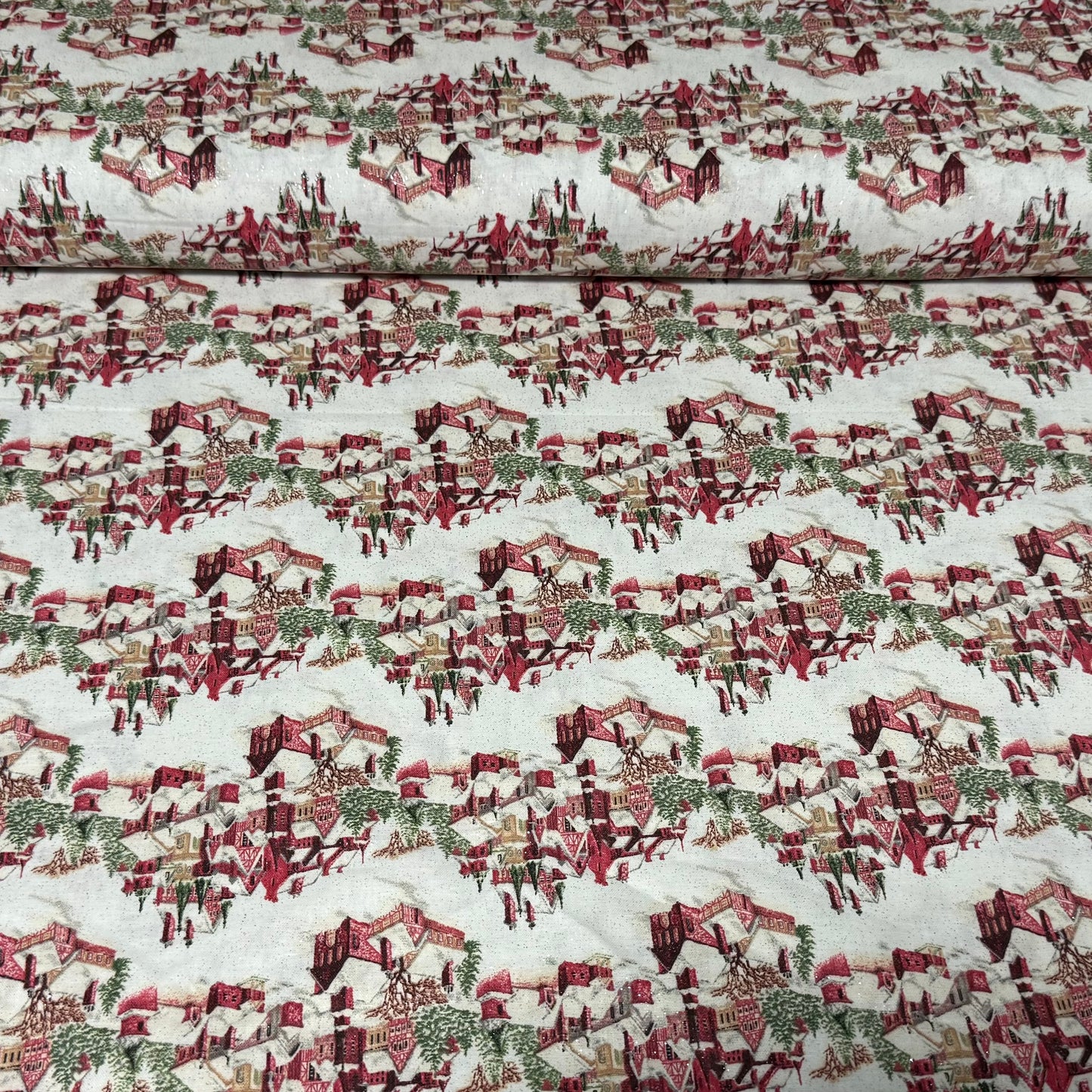 Vintage Christmas Village – 100% Cotton Fabric | 45” Wide