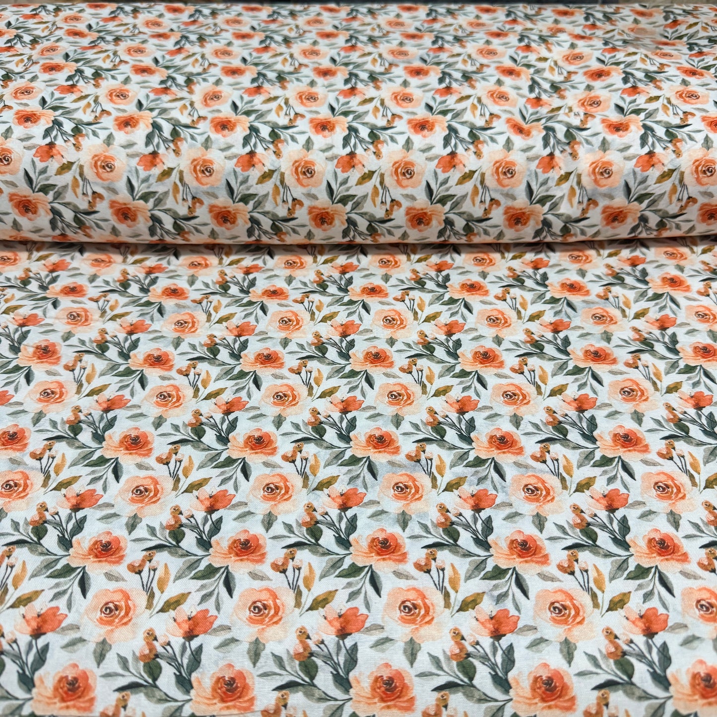 Peach Rose Floral Print Fabric – 100% Cotton | 45” Wide