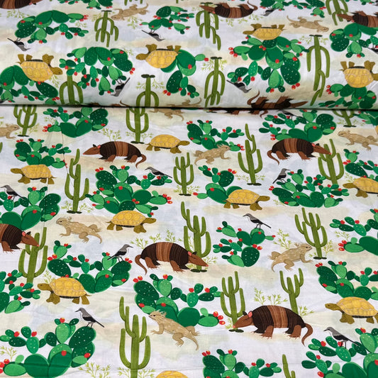Desert Wildlife Cactus Print Fabric – 100% Cotton | 45” Wide