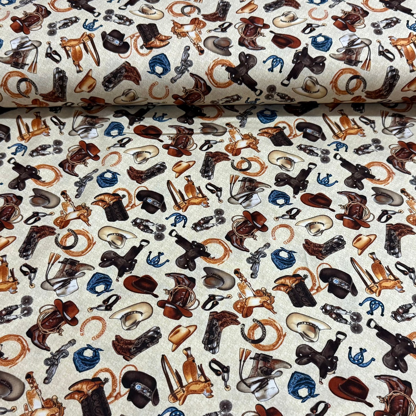 Western Ranch Icons Print Fabric – Cream Multi | 100% Cotton | 45” Wide