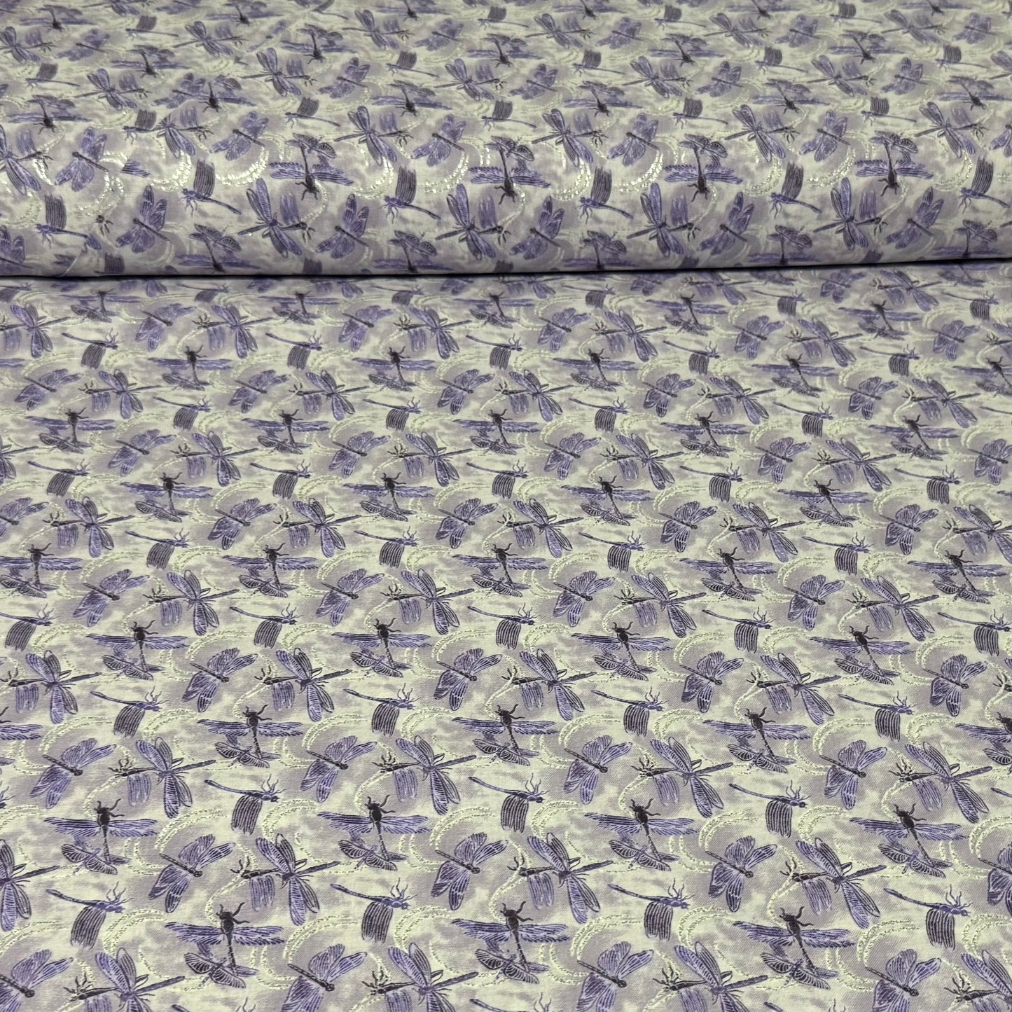 Lavender Dragonfly Print Fabric | 100% Cotton with Glitter | 45” Wide