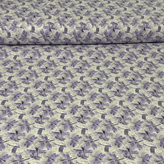 Lavender Dragonfly Print Fabric | 100% Cotton with Glitter | 45” Wide