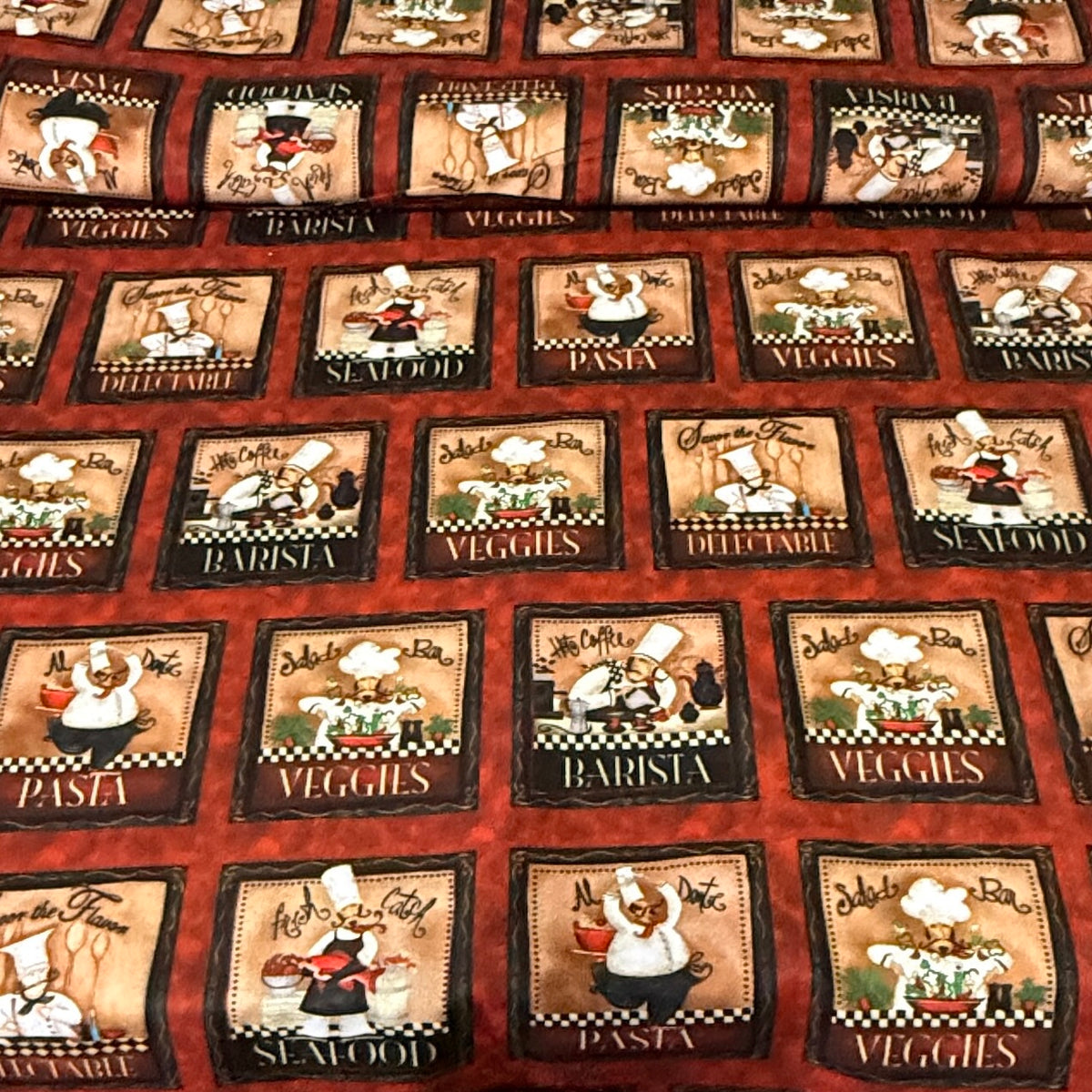 Vintage Italian Chef Kitchen Print Fabric – 100% Cotton | 45” Wide