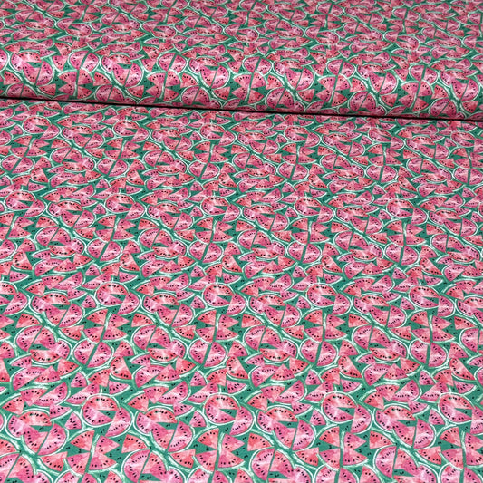 Watermelon Slice Toss Cotton Print Fabric – Green Pink | 45” Wide