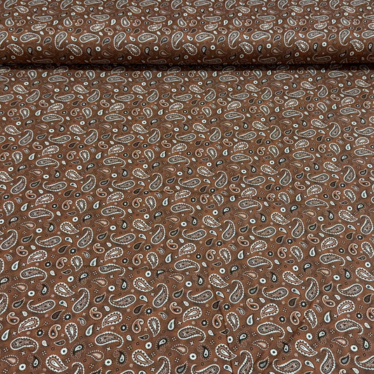Rust Paisley Print Fabric – Brown & Cream | 100% Cotton | 45” Wide