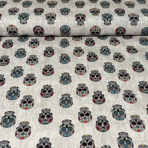 Colorful Sugar Skull Print Fabric – 100% Cotton | 45” Wide