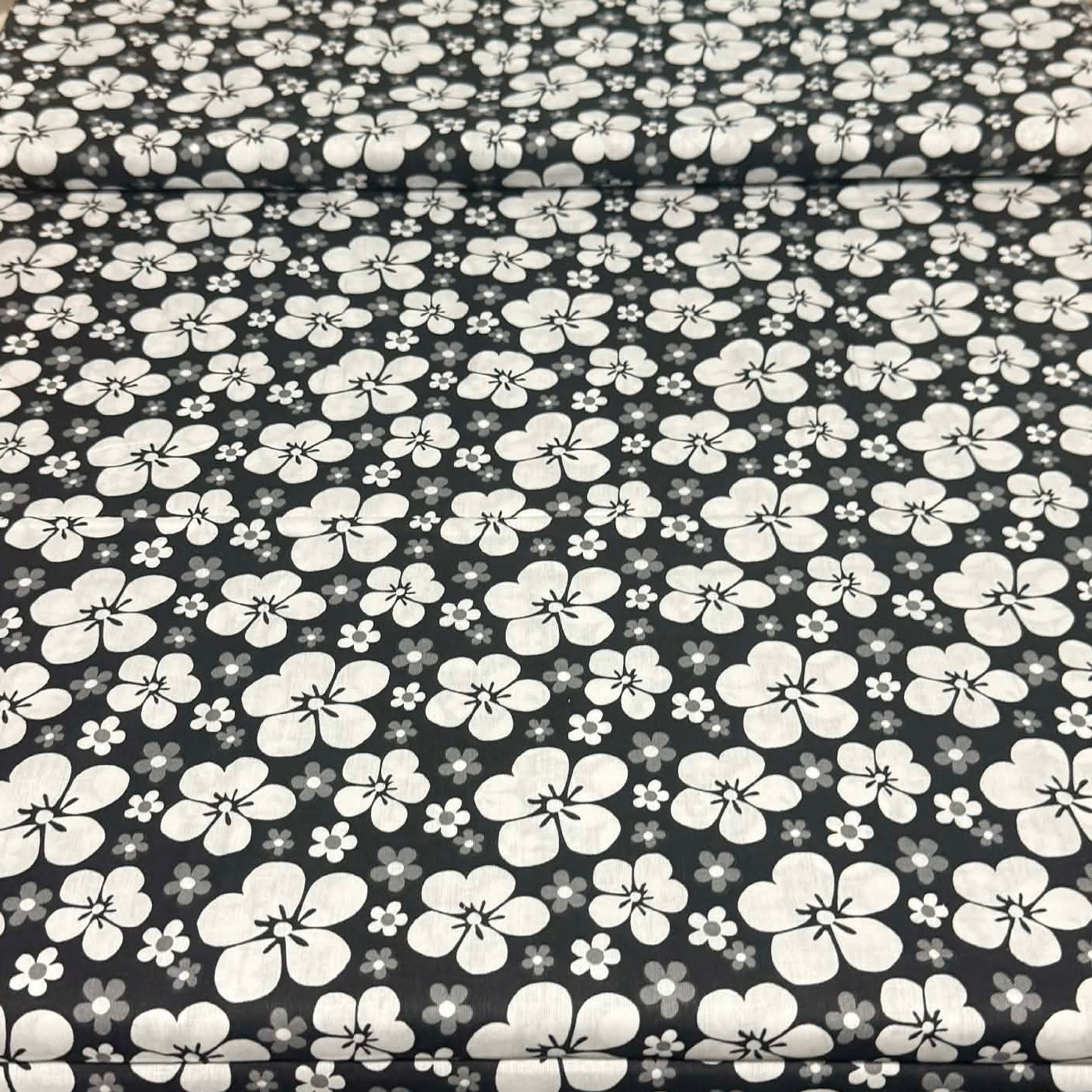Monochrome Blossom Floral Print Fabric – 100% Cotton | 45” Wide