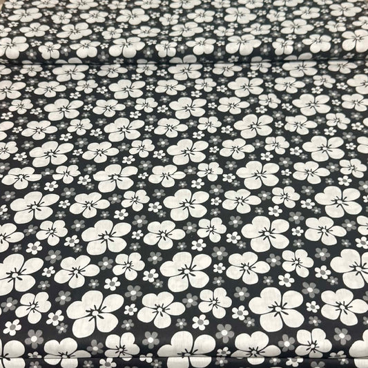Monochrome Blossom Floral Print Fabric – 100% Cotton | 45” Wide