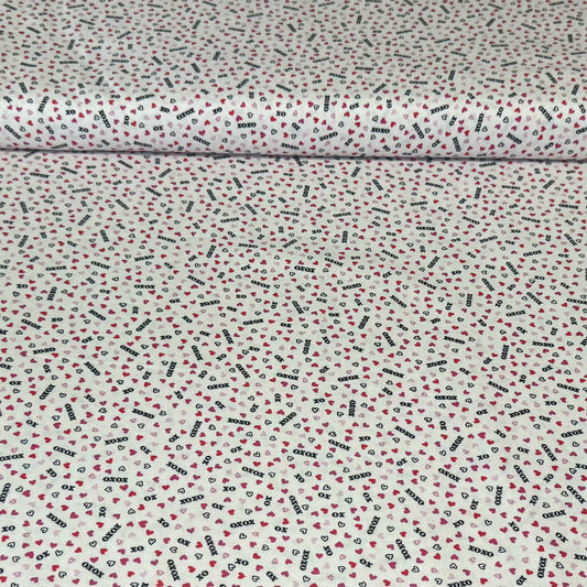 XOXO Hearts on White Print Fabric – 100% Cotton | 45” Wide