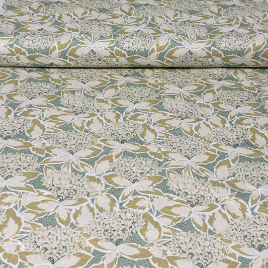Sage Hydrangea Bloom Print Fabric - 100% Cotton | 45” Wide