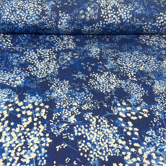 Midnight Blossom Abstract Floral Wide Back Fabric – Deep Blue | 108” Wide | 100% Cotton