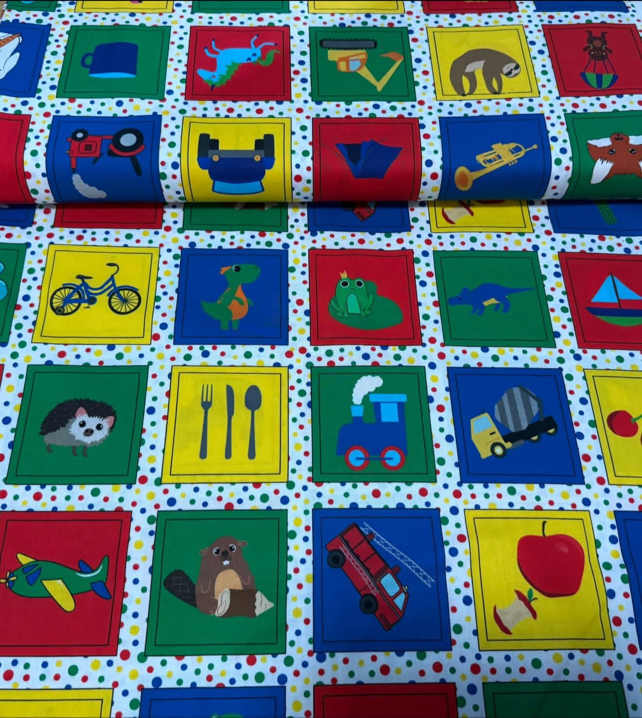 Colorful Learning Blocks Kids Print Fabric – 100% Cotton | 45” Wide