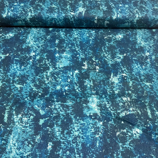 Aqua Grunge Print Fabric - 100% Cotton | 45” Wide