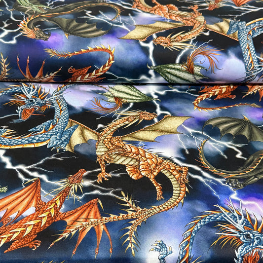 Storm Dragon Fantasy Print Fabric – 100% Cotton Canvas| 45” Wide