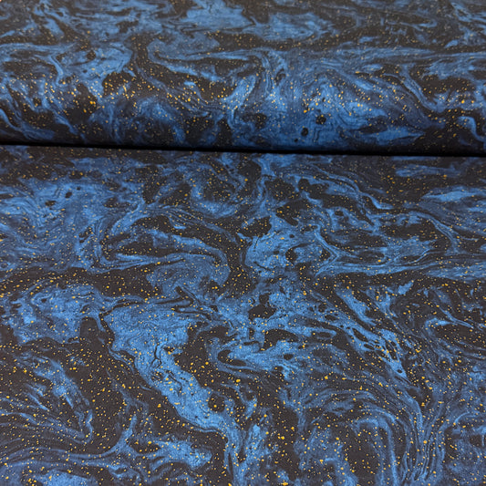 Midnight Blue Galaxy Marble Print Fabric - 100% Cotton | 45” Wide