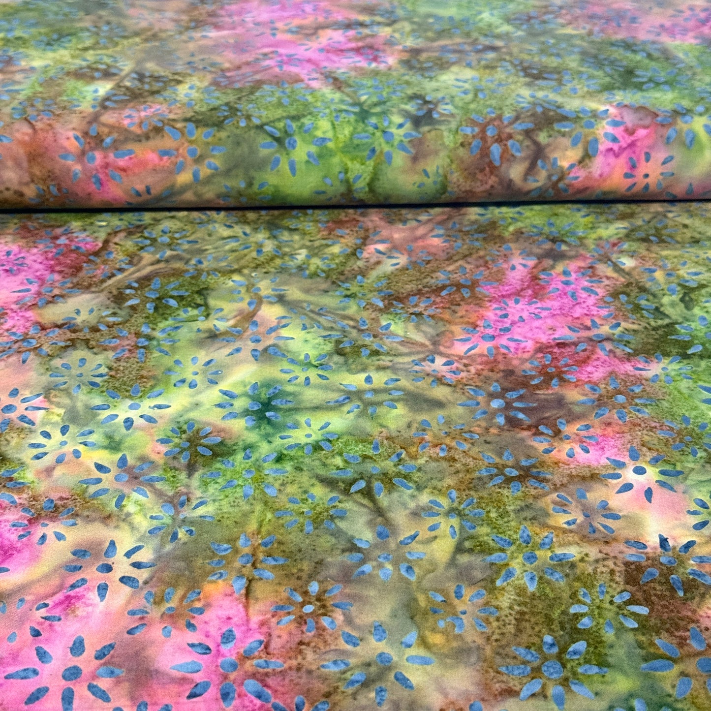 Floral Batik Cotton Fabric – Teal, Blue & Green | 100% Cotton | 45” Wide
