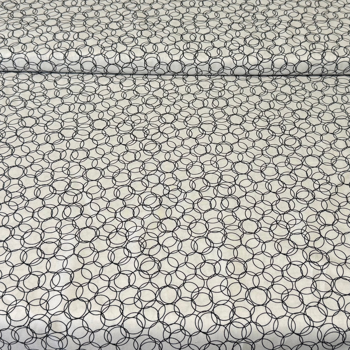 Abstract Black Circles on White Print Fabric – 100% Cotton | 45” Wide