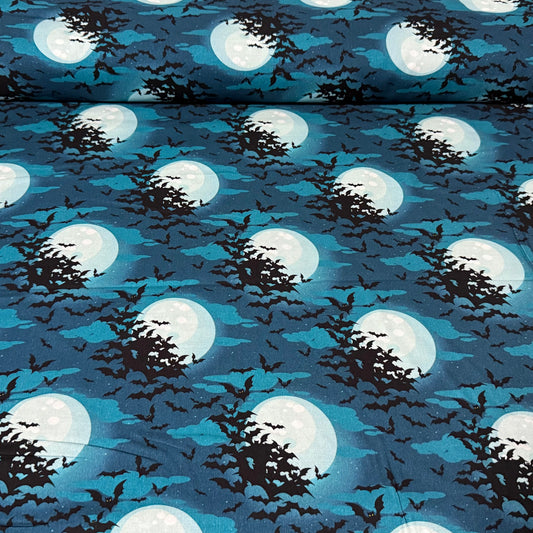 Midnight Bats & Full Moon – Spooky Night Cotton Fabric