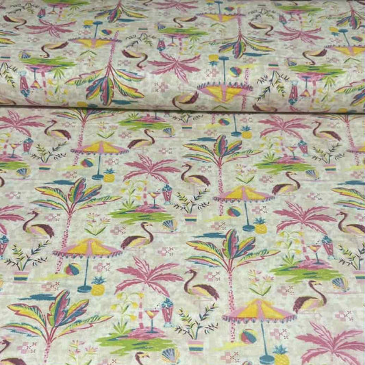 Palm Royale Flamingos Print Fabric - 100% Cotton | 45” Wide