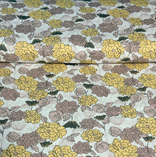Mustard Blossom Floral Print Fabric - 100% Cotton | 45” Wide