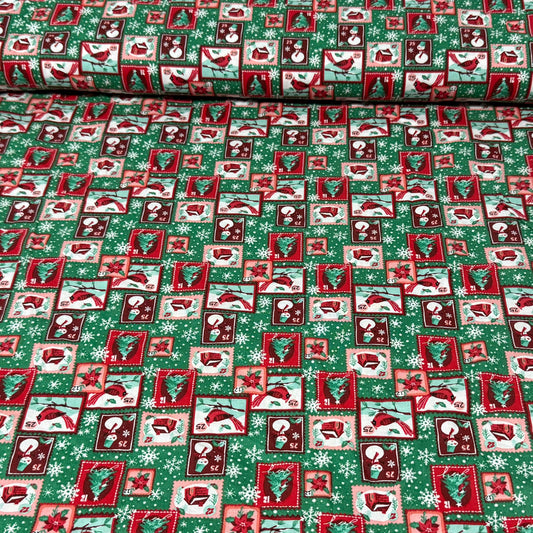 Vintage Christmas Patchwork Print Fabric – 100% Cotton | 45” Wide